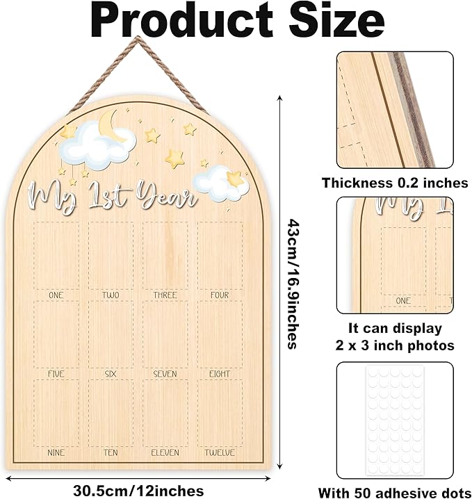 My First Year Photo Board, Star Baby's First Year Photo Frame 12 Monthly Milestone Picture Frame, Gift for Newborn Baby 1st Birthday Memories Nursery Decoration -02