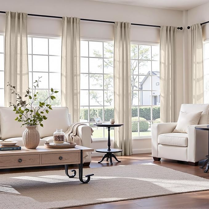 jinchan Linen Blend Clost Curtains 90 inch Length 2 Panels for Bedroom Bathroom, Farmhouse Country Cottage Core Style 38 inch Wide Drapes with Rod Pocket Back Tab(38W x 90L, Oat)