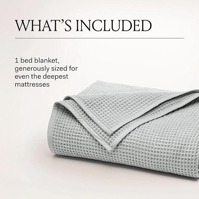 BOLL & BRANCH Waffle Bed Blanket - King/Cal King, Pewter - Luxury 100% Organic Cotton - Soft, Lightweight and Breathable - Textured Waffle Weave