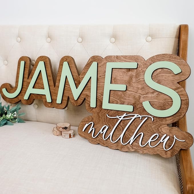 Hickory Hollow Designs Wooden Name Signs for Nursery, Baby Name Sign, Name Signs for Kids Room, Custom Plaque, Nursery Wall Art, (Kase Anthony)