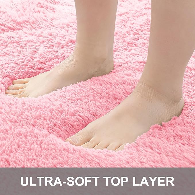 OLANLY 3x5 Machine Washable Small Bedside Rug, Soft Fluffy Shaggy Rugs for Living Room, Bedroom, Indoor Floor Carpet for Kids Girls and Boys, Preppy Dorms, Nursery, Home Decor Aesthetic, Pink