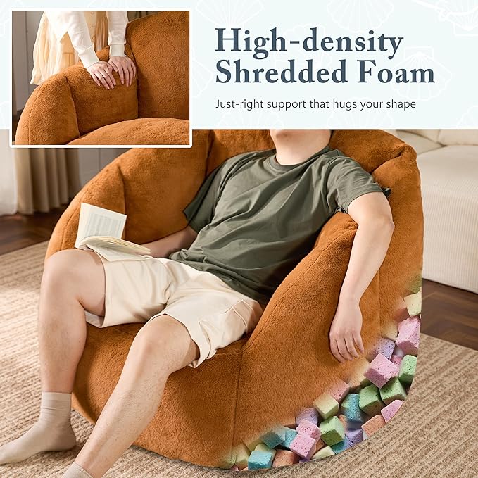 Giant Bean Bag Chair for Adults - Comfy Plush Round Shell Soft Accent Chair, Oversized Cozy Lounge Floor Sofa Reading Chair, Mini Couch for Living Room, Bedroom & Game Rooms, Dorm, Orange