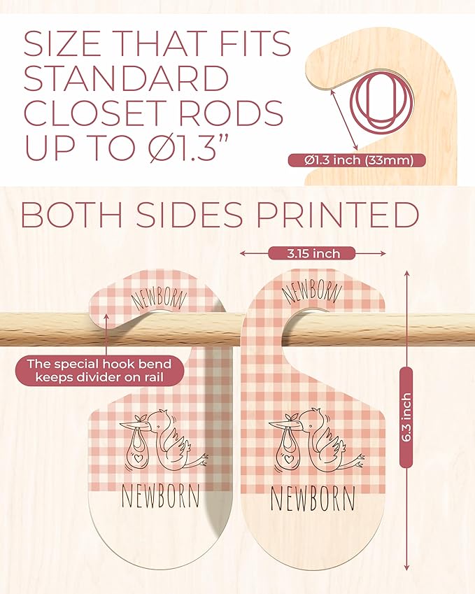 Baby Clothes Organizer - Pink Baby Closet Dividers for Nursery Decor, Storage & Organization - 8 Size Closet Dividers for Hanging Clothes, Gender Neutral Nursery Must-Haves & Accessories