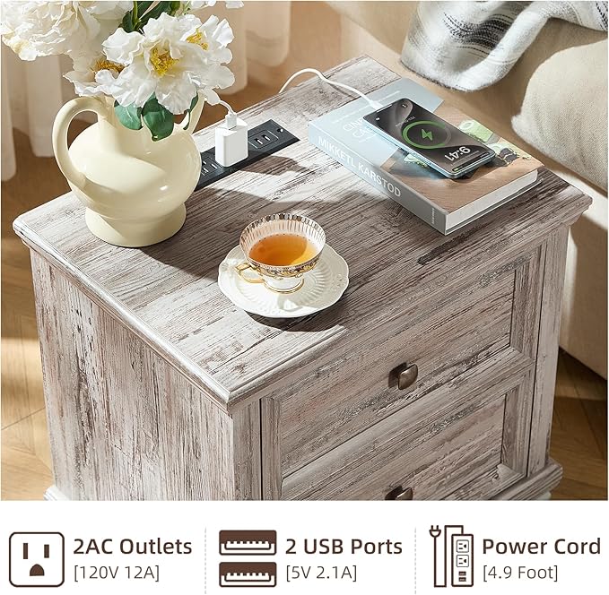 Farmhouse Bedroom Dresser and Nightstand Set of 4, 6 Drawer Low & 5 Drawers Dresser & 2 Drawer Nightstand Set, Rustic Wood Furniture Set for Bedroom, Hallway, Grey