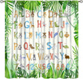 Kids Animal Alphabet Curtain Tropical Plant Alphabet Educational Printed Rod Pocket Blackout Window Drapes for Bedroom Living Room Nursery School 42" W X 63" L