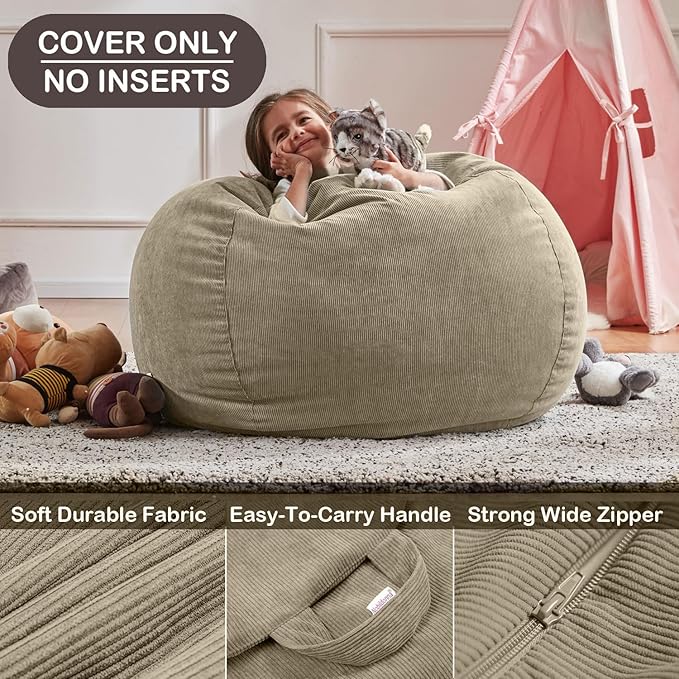 Nobildonna Bean Bag Chair Cover (No Filler) for Kids and Adults,Beanbag Stuffed Animal Storage Without Filling Plush Toys Holder and Organizer Soft Premium Corduroy 200L