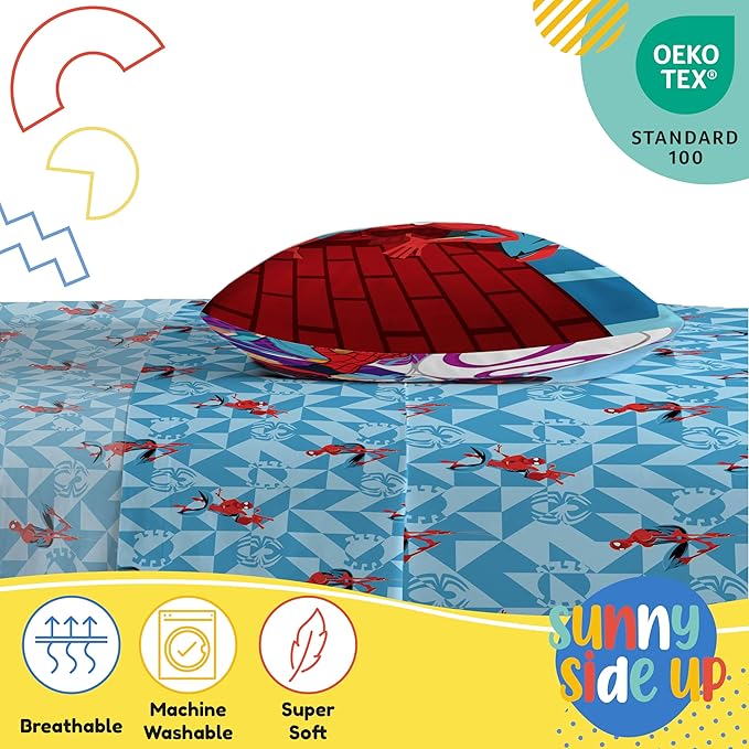 Sunny Side Up Kids Sheet Set Includes Sheets and Pillow Cover - 100% Microfiber Bedding and Room Decor, Blue - Spiderman, 3 Piece Twin