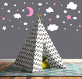 Crescent Moon Stars and Clouds Wall Decals Moon and Stars Nursery Wall Stickers Starry Sky Playroom Decor Kids Rooms Mural Kids Room Wall Art Y59 (White,Pink)