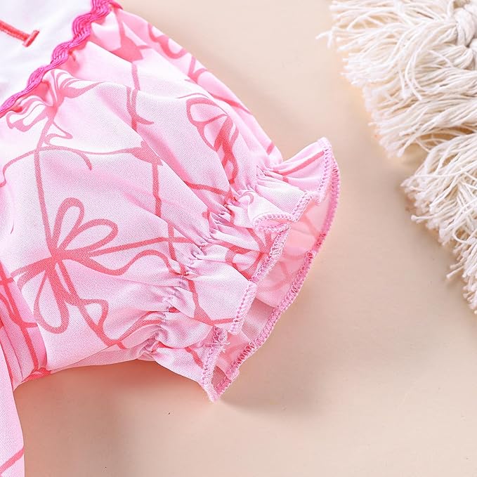 Newborn Baby Girl Romper Mamas Mini Bow Plaid Print Puff Sleeve Smocked Bubble Romper Jumpsuit Bodysuit Clothes