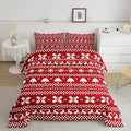 Feelyou Red Christmas Bedding Set for Kids Boys Girls King Size Xmas Deer Decor Comforter Set Ultra Soft Xmas Snowflake Comforter Winter Duvet Quilt Bedroom Decor Christmas Decor Quilt