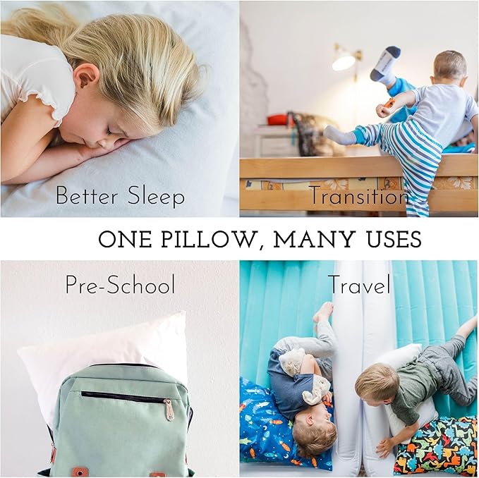 Little Sleepy Head Youth Pillow with Pillowcase 16x22, Soft Jumbo Toddler Pillows, Hypoallergenic Pillow Case - Best Kids Pillows for Sleeping, Perfect Kids Travel Pillows (Sunshines)