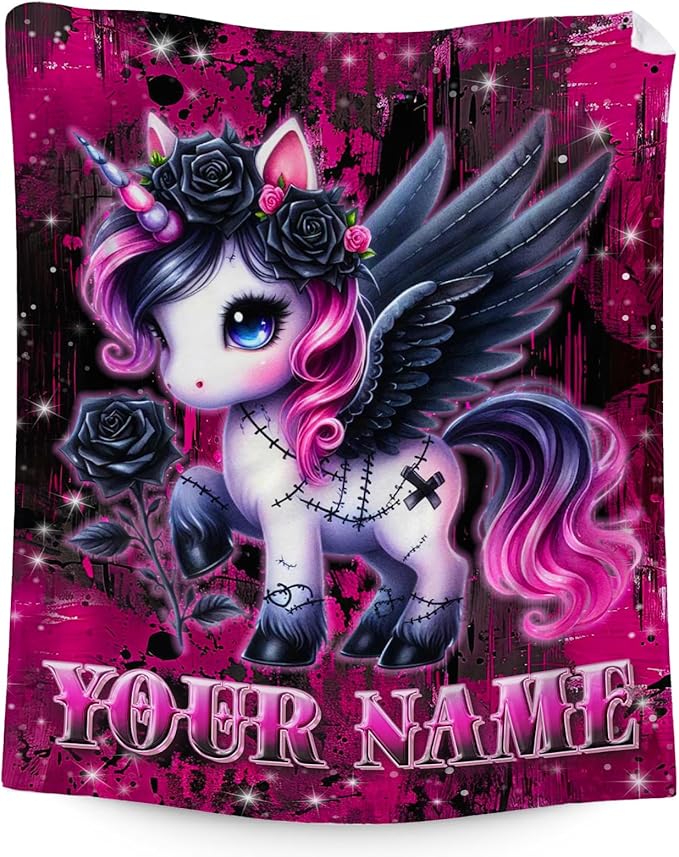 Custom Unicorn Blanket - Personalized 50" x 60" Cute Girls Throw Blankets Gifts for Teens - Cozy Soft Throw for Couch, Bed