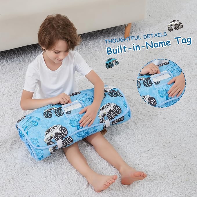 softan Toddler Nap Mat with Pillow and Blanket, Extra Large Rolled Napping Mats,Slumber Bags for Boys Girls,Easy to Roll up,Kids Sleeping Bag for Daycare, Preschool Travel Camping
