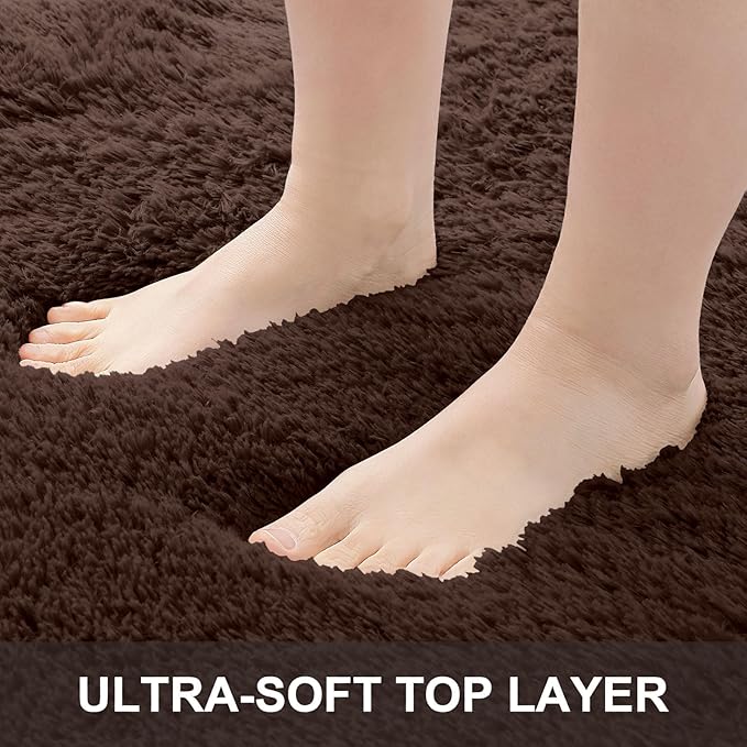 OLANLY 2x8 Machine Washable Runner Rugs for Hallway, Soft Fluffy Shaggy Bedside Rugs for Bedroom, Living Room, Indoor Floor Carpet for Kids Girls and Boys, Nursery Rooms, Home Decor Aesthetic, Coffee