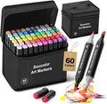 Soucolor Alcohol Markers 60 Colors with Case, Dual Tips Chisel & Fine Art Markers for Adult Coloring Kids Drawing, Artist Markers Art Supplies for Blending Sketching