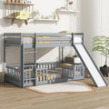 Twin Over Twin Bunk Bed with Slide and Ladder, Wood Floor Bunk Bed Frame with Door and Safety Guardrails for Kids Teens Boys Girls, No Box Spring Needed