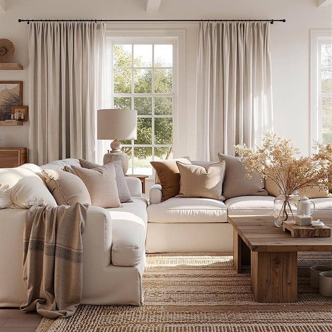 jinchan Taupe Linen Blend Curtains 90 inch Length 2 Panels for Bedroom Living Room, Light Filtering 50 inch Wide Farmhouse Drapes with Rod Pocket Back Tab(50W x 90L, Taupe)