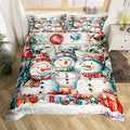 Cartoon Snowman Duvet Cover Set King Size,Xmas Tree Winter Snow Merry Christmas Bedding Set,Boys Girls Room Decor,Wooden Plank Rustic Comforter Cover,White Quilt Cover,2 Pillowcases,No Comforter