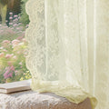 Anmao Vintage Lace Curtains 54 Inches Long 2 Panels Set, Romantic Elegant Light Filtering Semi Sheer Floral Thick Lacy Curtain Drapes for Living Room and Bedroom, Each Panel 55W x 54L, Cream Yellow