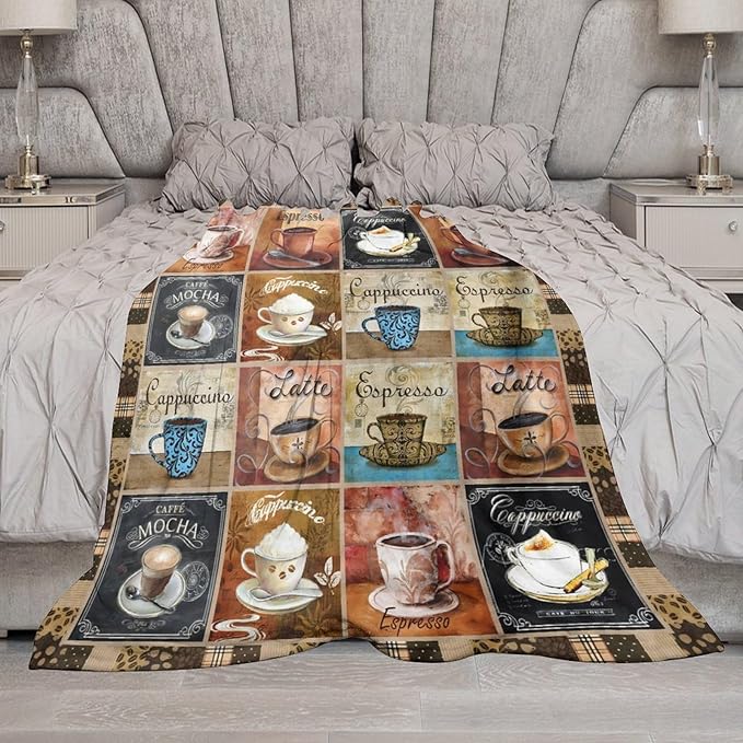 Coffee Blanket Gifts for Coffee Lovers Coffee Throw Blanket for Women Men Adults Soft Warm Cozy Fleece Blanket for Couch Sofa Bed D1 50"x60"