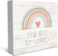 SRADMO You Are So Loved Rainbow Heart Wood Box Sign Desk Decor, Kids Inspirational Quotes Wooden Block Box Sign Decoration For Kids Room Nursery Playroom Shelf Table Decor