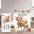 Personalized Crib Bedding Set, Toddler Highland Cow Theme Set with Name, 2 Pcs Baby Crib Set for Infant Baby, Comfort Double Layer Blanket and Crib Sheet, Newborns Gifts for Boys