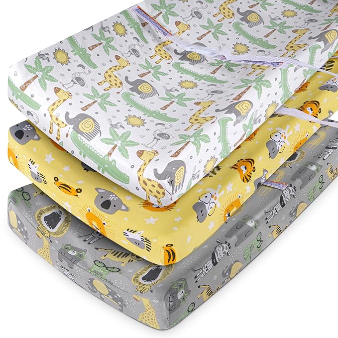 GROW WILD Changing Pad Cover 3 Pack | Soft & Stretchy Jersey Cotton | Baby Changing Table Pad Cover | Diaper Changing Pad Covers for Girls and Boys (Animals & Safari)