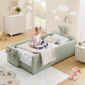 Twin Size Kids Bed with Rabbit Ear Headboard, Upholstered Boucle Fabric Twin Daybed with Slats Support & Side Pockets, Space-Saving Wooden Corner Sofa Couch Bed Frame, for Girls, Boys, Teenager(Green)