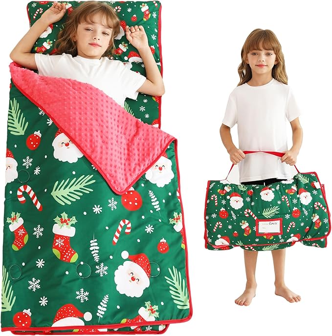 Toddler Nap Mat with Pillow and Blanket, Extra Large Rolled Napping Mats,Slumber Bags for Boys Girls,Kids Sleeping Bag for Daycare, Preschool Travel Camping
