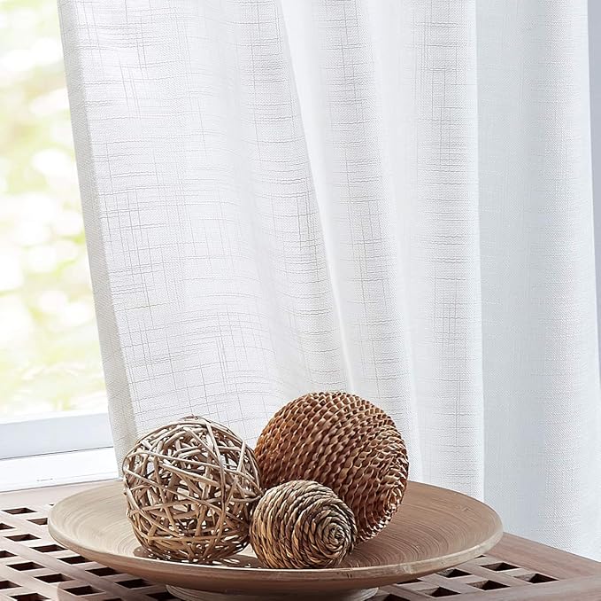 FMFUNCTEX Linen Semi Sheer Curtains 108 Inches Extra Long for Bedroom Living Room, White Curtain Panels Sheer Linen Textured Window Drapes Farmhouse Light Filtering 2 Panels Rod Pocket