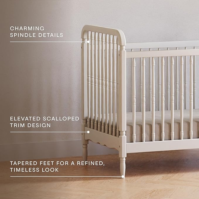 Namesake Liberty 3-in-1 Convertible Baby Crib - Greengurad Gold Certified - Wooden Convertible Baby Crib to Toddler Bed, Daybed - Durable & Easy to Assemble, 4 Adjustable Mattress Heights - Warm White