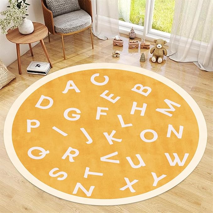 Round Playroom Area Rug,3.3ft,ABC Children's Round Bedroom Rug, Non-Slip Washable Baby Nursery Rug, Large Toddler Rug Educational Crawling Mat, Suitable for Nursery, School Classroom, Playroom