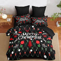 Christmas Duvet Cover Twin Size Black Christmas Tree Bedding Set 2 Pieces Kids Boys Girls Happy Holiday Xmas Comforter Cover with Zipper Closure and 1 Pillowcase (No Comforter)