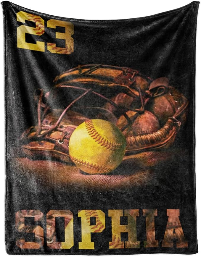 Custom Baseball Blanket for Baby Kids - Personalized Name and Number - Soft Warm and Fluffy Flannel Fabric Gift for Sports Lovers 60x80inch