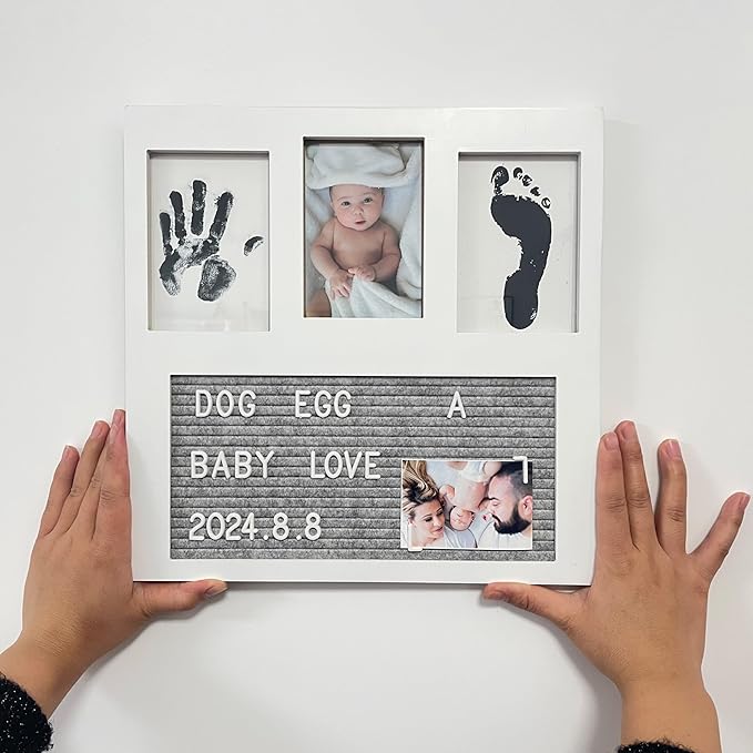 MCstars Baby Handprints and Footprints Kit - Organic Glass Nursery Picture Frame for Life Photos, Personalized Ultrasound Photo Frame, Handprint and Footprint Mold Kits, gift for First Time Moms.