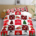LUVIVIHOME 2PCS Merry Christmas Comforter Set Twin Size, Cartoon Cute Funny Santa Claus Snowman Gnome Truck White Red Black Plaid Bedding, Snowflake Xmas Tree Christmas Bedroom Decor, 1 Pillow Sham