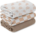 Muslin Swaddle Blankets for Newborn, 3 Pack Breathable Soft Receiving Blanket, Large 38 x 40 inches Swaddle Wrap Burping Clothes Diapers, Essentials Infant Shower Items, Toddler Gift (Rainbow & Grid)