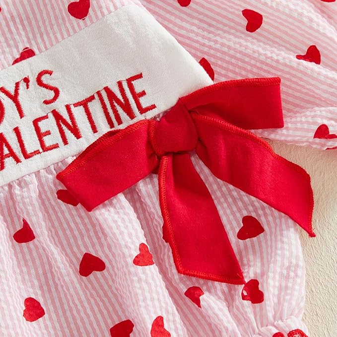 Amiblvowa Baby Girl Valentines Day Outfit Embroidery Love Heart Smocked Bubble Romper Bodysuit Cute Infant Newborn Clothes