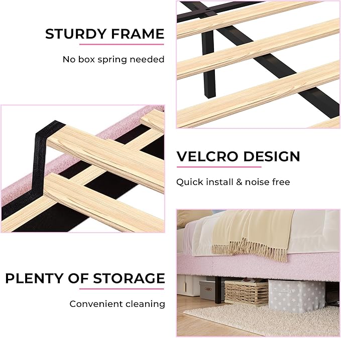Twin Upholstered LED Bed Frame with Storage Drawers Girls Bed with Flower Headboard Boucle Princess Platform Bed Frame for Kids/Girls Strong Wood Slat Support,No Box Spring Needed,Easy Assembly
