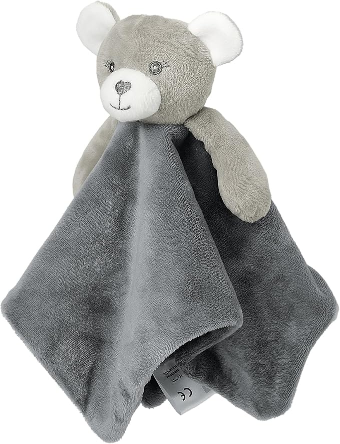 CREVENT Cozy Plush Baby Security Blanket Loveys for Baby Girls Boys, Stuffed Animal Ring Rattle Shaker Toy for Newborns (Bear)