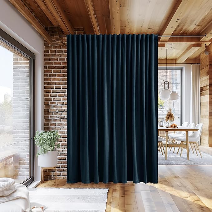 StangH Extra Wide Velvet Curtains Luxury Navy Blue Room Darkening Thermal Insulated Sliding Door Curtains Back Tab Large Window Drapes for Living Dining Room Hotel, W100 x L96, 1 Panel