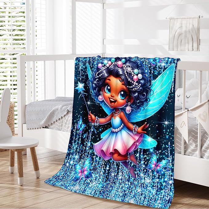 Blanket for Girls, Fairy Throw for Kids Teens Adults 60x80 Inches Soft Warm Lightweight Cute Black Throw Blankets for Sofa Couch Bed Travel Daughter Birthday Gift