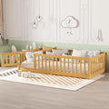 Harper & Bright Designs Twin Floor Bed Frame with Safety High Fence, Wood Montessori Bed with Door, Twin Size Floor Beds with Solid Wood Support Slats for Boys, Girls, Kids, Natural
