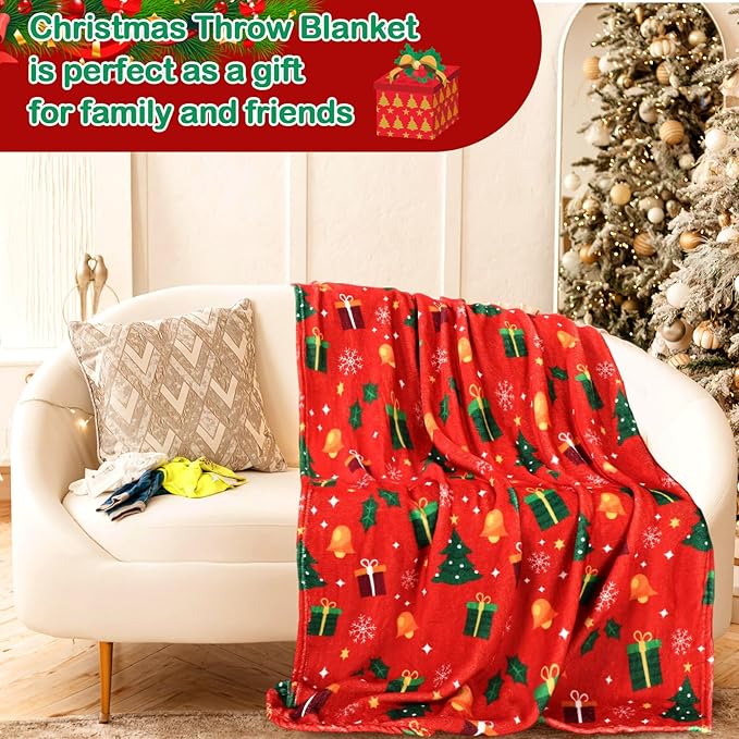 Buryeah 4 Pack Christmas Throw Blankets Bulk Snowman, Gifts, Santa, Gingerbread Man, Xmas Tree Soft Cozy Christmas Plush Flannel Blanket for Sofa, Bed, Couch, Home Decor Xmas Supplies, 50 x 60 Inches