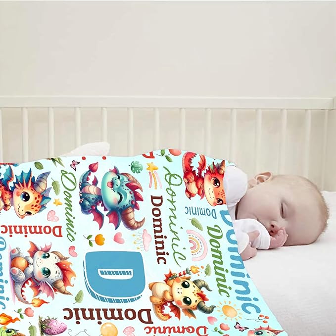 Personalized Custom Dragon Preschool Blanket Gifts for Baby Toddler Kids Boys Girls - Customized Dragon Super Soft Lightweight Flannel Sheets Decor for Crib Nap Couch - 30"x40" for Baby/Pets