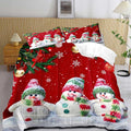 LUVIVIHOME 3PCS Merry Christmas Comforter Set Full Size, Funny Cute Snowman Bedding, Cardinal Snowflake Xmas Christmas Bedroom Decor for Kids Girls Boys Teens, Red Quilt, 2 Pillow Cases