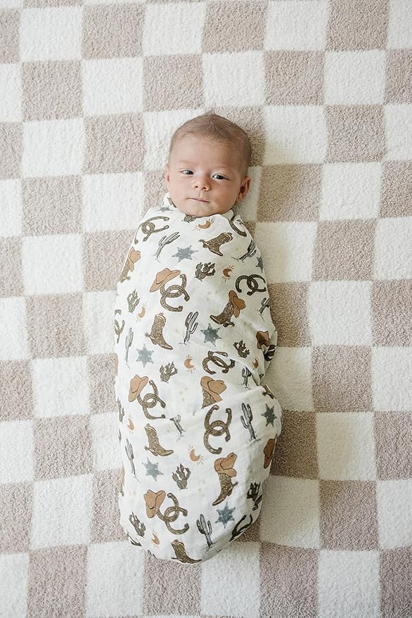Mebie Baby Outlaw Cowboy Muslin Swaddle, Modern and Neutral Blanket for Baby Girl or Boy, 0-3 Month, Comfy Wrap