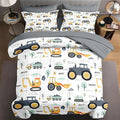 7 Pcs Full Size Comforter Set with 2 Pillowcases & 2 Shams, Tractor Bedding for Kids and Adults, Construction Truck Bedding Set with Flat & Fitted Sheet