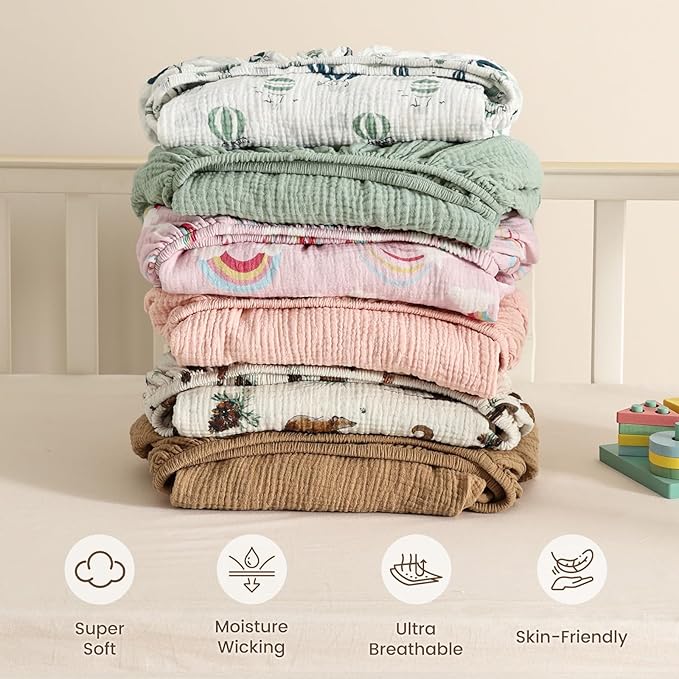 david's kids Muslin Mini Crib Sheets, 2 Pack Cotton Pack N Play Sheets for Boys, Soft Breathable Baby Sheets Fit Pack N Play, Playard and Mini Crib Mattresses, Woodland Animal