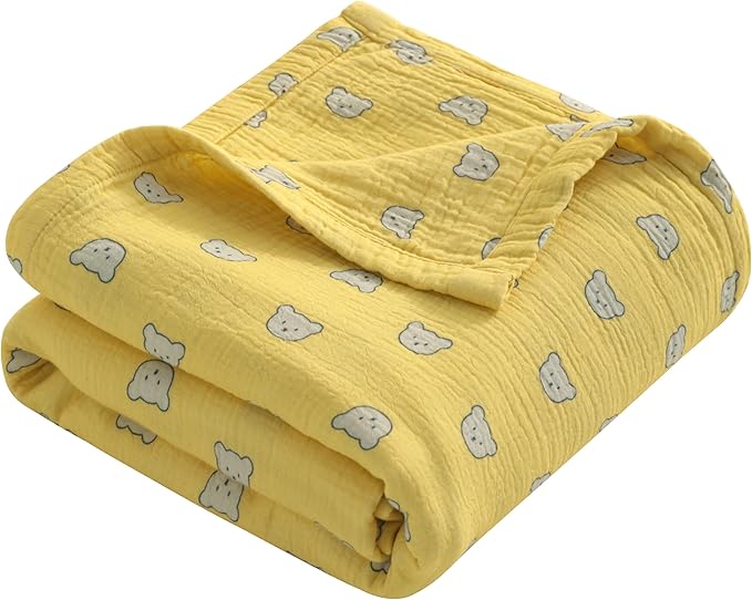 NTBAY 4 Layer Muslin Cotton Toddler Blanket, 42x60 Soft and Breathable Receiving for Newborns and Infants, Perfect for Crib, Stroller, Travel, Lightweight Nursery Blanket, Honey Bear